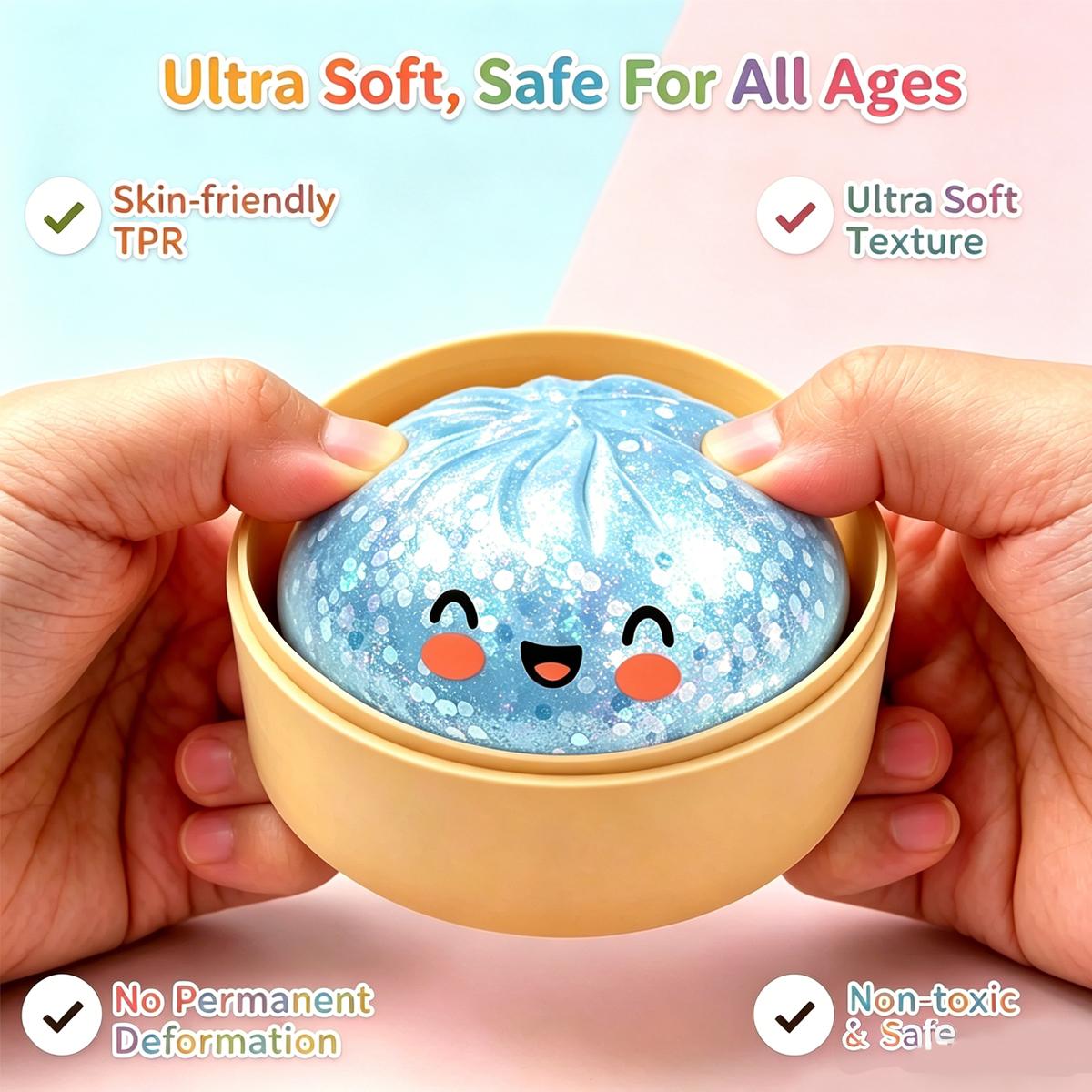 [Blind Box] 2026 New Sparkling Dumpling Squeezable Toy with Steamer, Soft Sensory Stress Relief Squeezable Bun Toy, Relieving Adult Stress and Anxiety