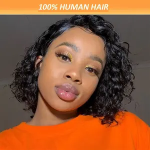4x4 Short Loose Curly Deep Bob Wig with Lace Closure - 100% Human Hair for Women - Brazilian Curly Hair - Transparent Lace Wig - Black Color - 10 Inches - 150% Density - Loose Curly Style - Suitable for Black Women