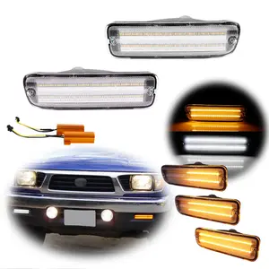 2pcs For 1995 1996 1997 1998 1999 2000 Toyota Tacoma Clear Switchback White LED DRL Amber Turn Signal lamps Lights,Replace OEM TO2530122 / TO2531122