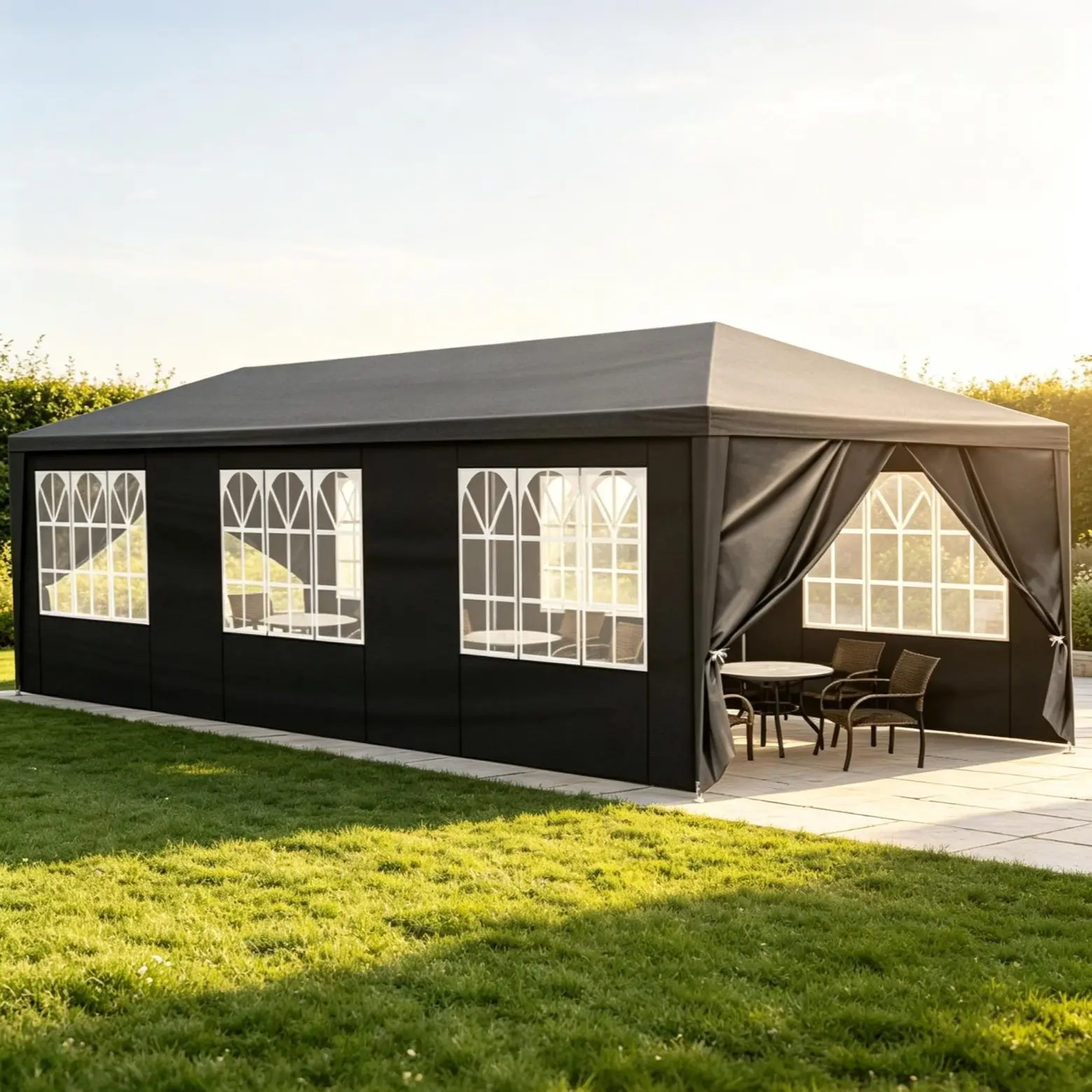 Pop Up Tent Canopy Event Outdoor Canopy Tents Portable Gazebo 10x30 Spacious 10x30 ft pop up tent canopy. PE waterproof roof. Portable gazebo for events. Easy assembly, no tools needed Black
