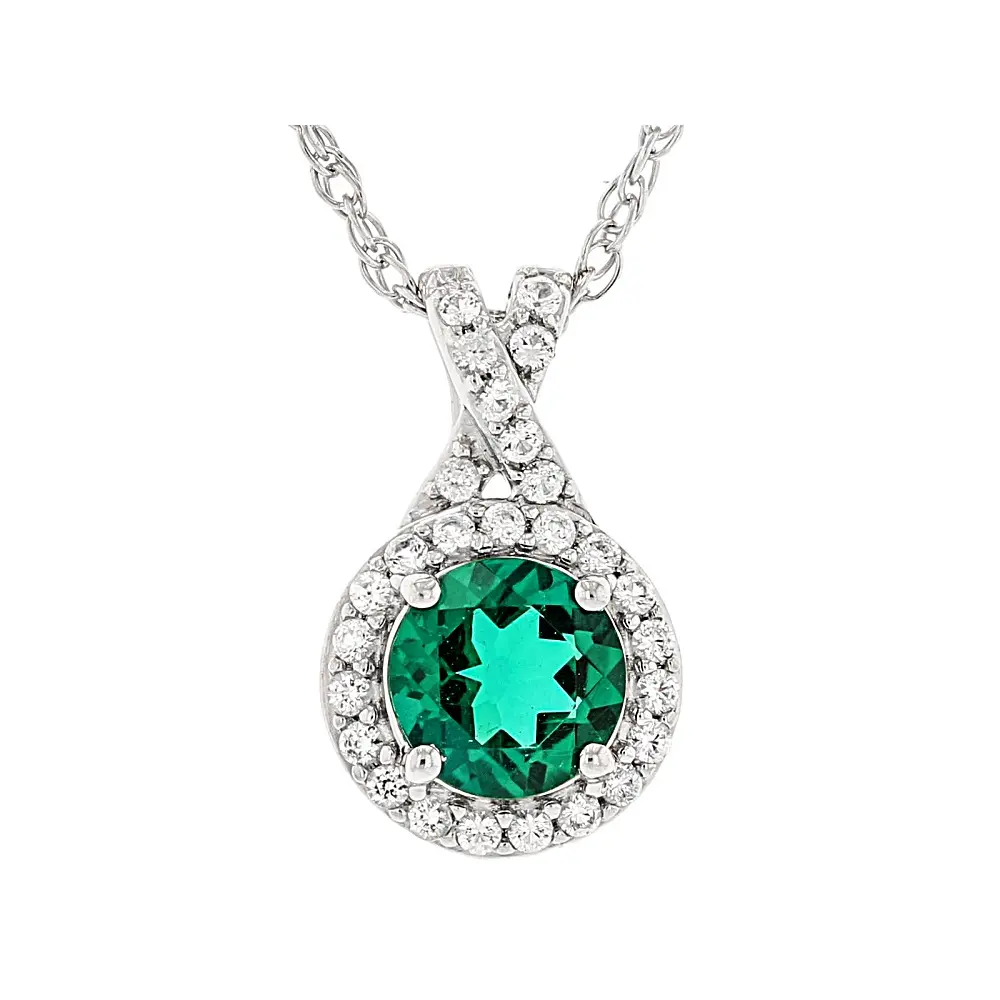 JTV Lab Created Emerald Rhodium Over Sterling Silver Pendant with Chain 0.87ctw