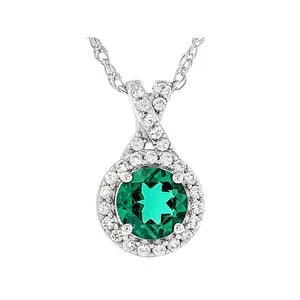 JTV Lab Created Emerald Rhodium Over Sterling Silver Pendant with Chain 0.87ctw