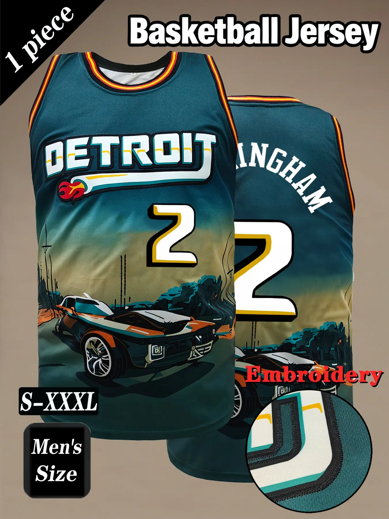 Men's 2 Retro Vintage Basketball Jersey, Sports Style Jersey, Classic Detroit Print+Embroidered Sportswear, Loose Breathable Sleeveless Tank Top, Unisex Suitable for Daily Outdoor Activities, Competitions, Training