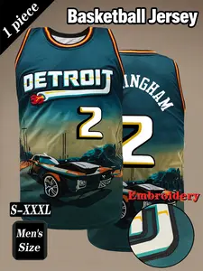 Men's 2 Retro Vintage Basketball Jersey, Classic Detroit Print+Embroidered Sportswear, Loose Breathable and Comfortable Sleeveless Tank Top, Unisex Suitable for Daily Outdoor Activities, Competitions, Training