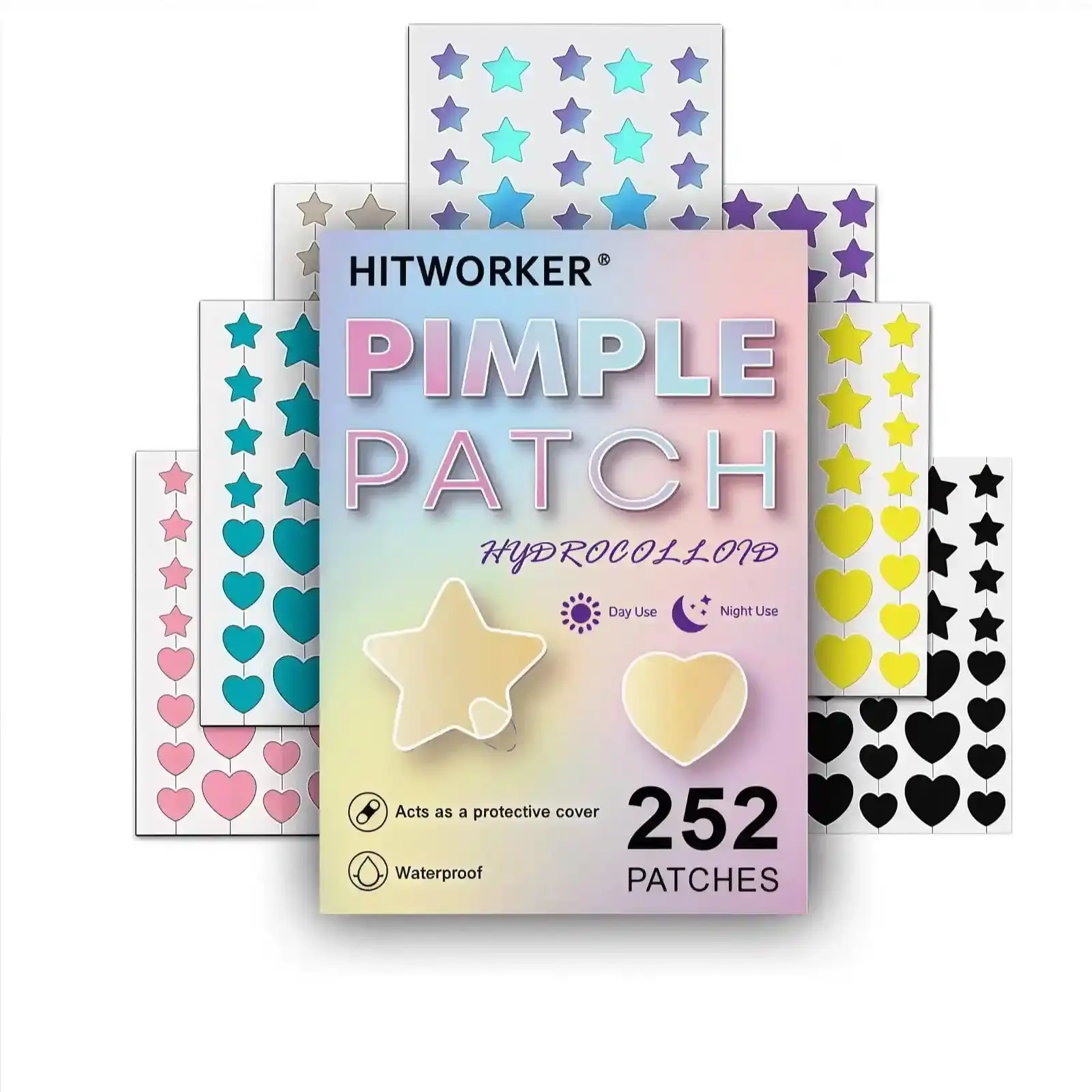 Hydrocolloid Acne Pimple Patch Acnepads, 252pcs/box Gentle Star & Heart Shaped Acne Covering Patch, Blemish Patches, Spot Stickers for Face and Skin, Girl Skincare Products, Pimple Patches, Facial Patches, Acne Clearing Products