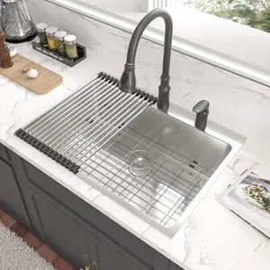 Lordear Drop-In Single Bowl Double Hole Stainless Steel Kitchen Sink