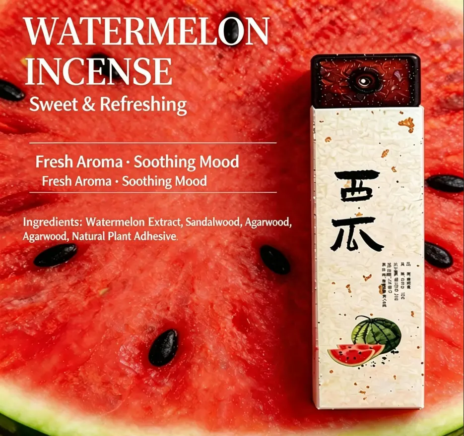 55 pieces/box portable pocket incense, available in coffee, pear, watermelon, and green tea scents.Comes with a built-in incense holder.Long-lasting natural indoor fragrance.Traditionally handcrafted, compact and portable, can create an ambient aroma