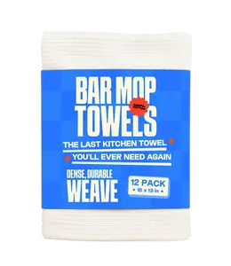 Absorbit Bar Mops Kitchen Towels 100% Cotton 16x19 (12 Pack) Super Absorbent, Bleach Safe, No Fray Ribbed Terry Cloth
