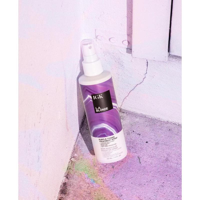 IGK L.A. BLONDE Purple Toning Treatment Spray | Brighten + Neutralize Brass + Heat Protectant | Vegan + Cruelty Free | 7 Oz