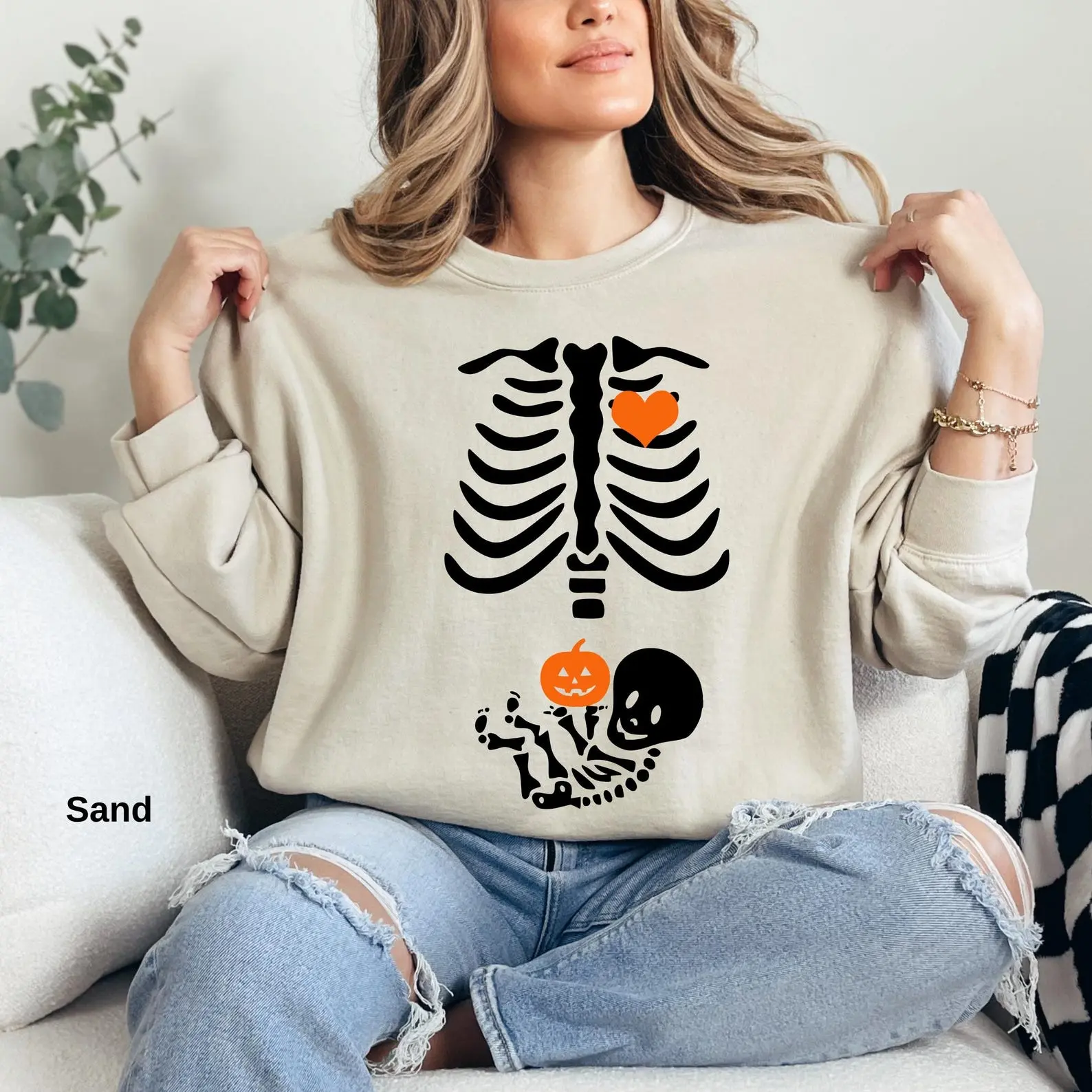 Skeleton Halloween Maternity Sweatshirt, Funny Pregnancy Announcement Shirt 2026, Pregnant Women Costume Sweater