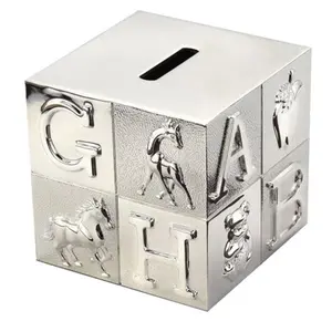 212 MAIN Metal Cube-Shape Piggy Bank, Coin Bank, Cash Coin Jar with Money Slot, Office & Commercial Furniture Accessory, Home Decor Ornament