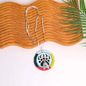 Bear Paw Handmade Beaded Wire Necklace Pendant Unisex With Native American Style