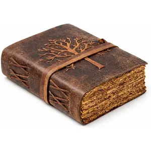 Leather Journal Tree of Life-Leather Bound Journal-Antique Paper-Beautiful Embossed Tree Leather Sketchbook - For Drawing Sketching and Writing-240 Pages