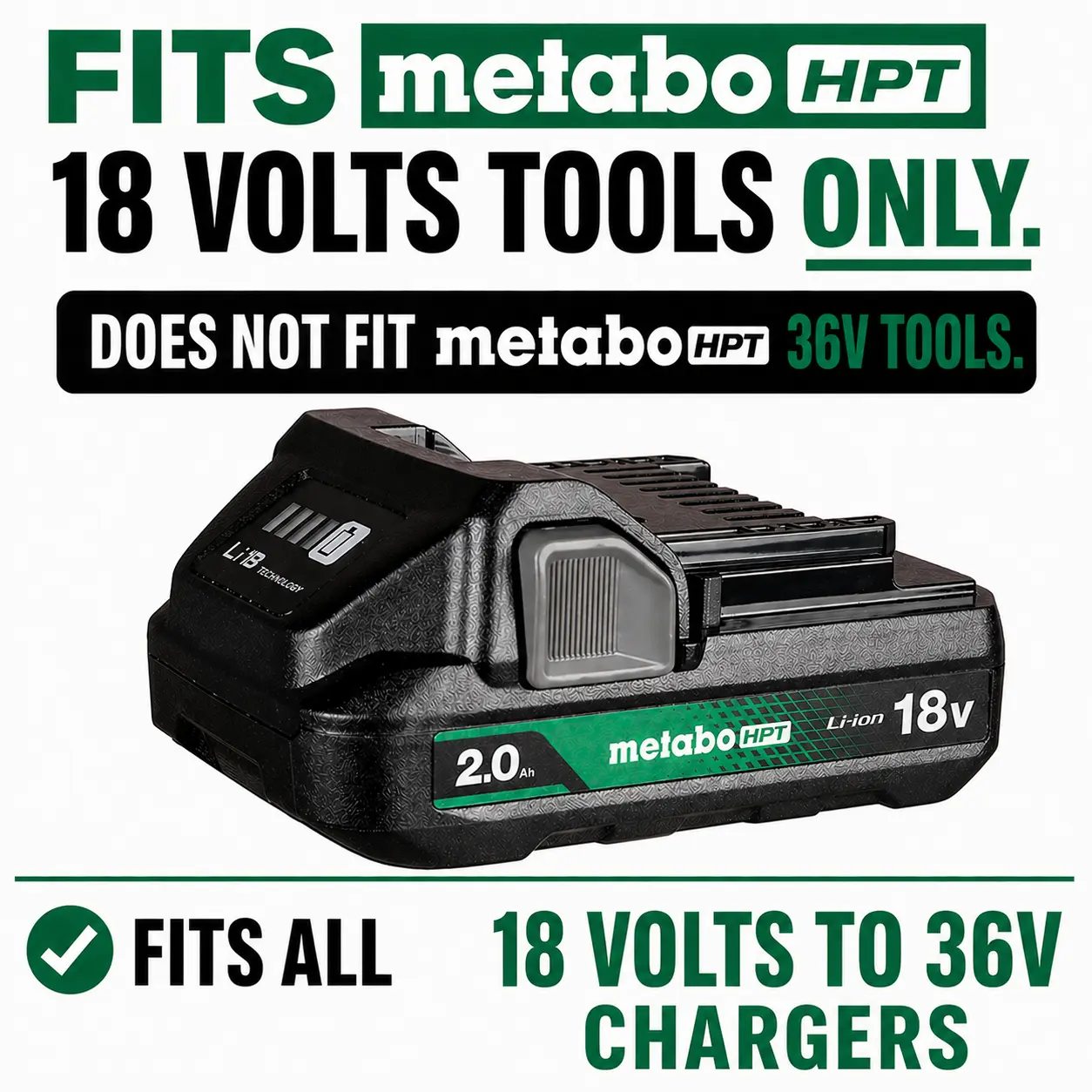 METABO HPT 18V 2.0Ah Lithium Ion Battery w/ Fuel Gauge BSL1820M