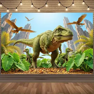 Dinosaur Jungle Adventure Themed Backdrop Decoration, Photo Props Made of Polyester, Suitable for Home, Room, And Wall Decoration, As Well As Party Backdrop And Supplies/Gifts for Decorative Purposes