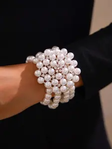 Women's Fashion Multi-Layer Pearl Bracelet, Elegant Jewelry Accessory for Any Occasion, Trendy Gift Idea, Alloy Chain, All Seasons Wear, Pearl Beaded Bracelet