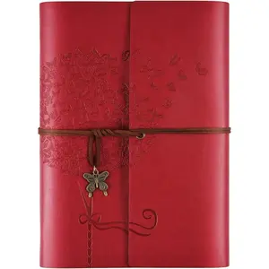 Leather Journal Notebook, Refillable Writing Journal Diary Planner for Women Girls (Red, A5-9.3''x6.3'')