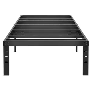 14 Inch Metal Twin Bed Frame No Box Spring Needed - Easy Assembly, Non Squeak Steel Slats, Single Black Platform with Storage
