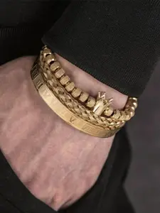 Men's Elegant Braided Bracelet, Stainless Steel Bracelet, Party Fashion Crown and Roman Numeral Decorative Bracelet, Daily Wear, Birthday Gift, Versatile Jewelry