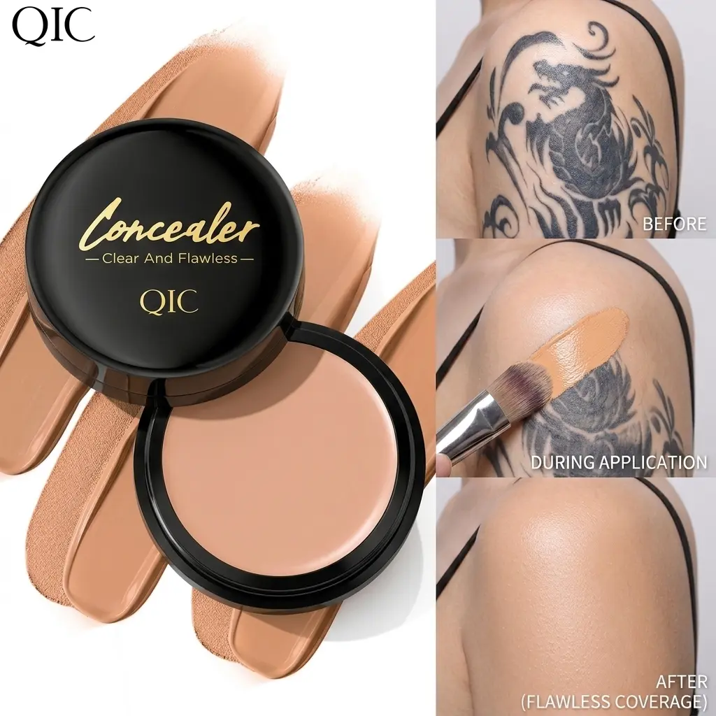 Full Coverage Tattoo Concealer Balm, Waterproof Non-Transferable Matte Body Makeup Cover Up Cream for Scars & Birthmarks, No-Cake Lightweight Quick-Drying Long-Lasting Face Concealer Pot, 3 Shades Seamless Skin Tone Matching