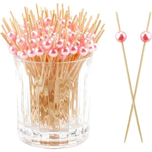 120PCS Cocktail Picks Toothpicks for Appetizers Cocktail Picks for Drinks Bamboo Toothpicks Cocktail Toothpicks Fancy Toothpicks for Appetizers Pink Pearl Toothpicks for Food Long Toothpicks 4.7Inch