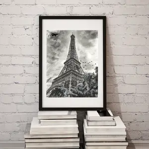 Flight Over Paris – Eiffel Tower Pencil Drawing 11x14 Matted Art Print White Matting Art Print Featuring Iconic Parisian Landmark aesthetic art Artistic Wall Decoration Artwork Room Poster Decor Ornaments