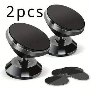 2-Pack Alloy Magnetic Car Phone Mount, Universal Dashboard Cell Phone Holder, Strong Magnet with 4 Metal Plates, 360° Rotatable, Compatible with iPhone, Samsung & More