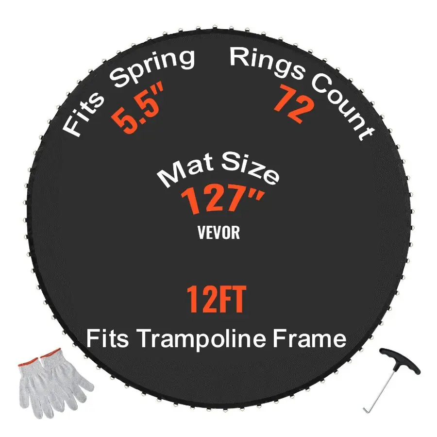 【Summerfinds】 12ft Round Exercise Trampoline Replacement Jumping Mat, PP Material Universal Fit for 12ft Frames, UV-Resistant Reinforced Durable Mat with V-Rings and 5.5in Spring Tooldealsforyoudays