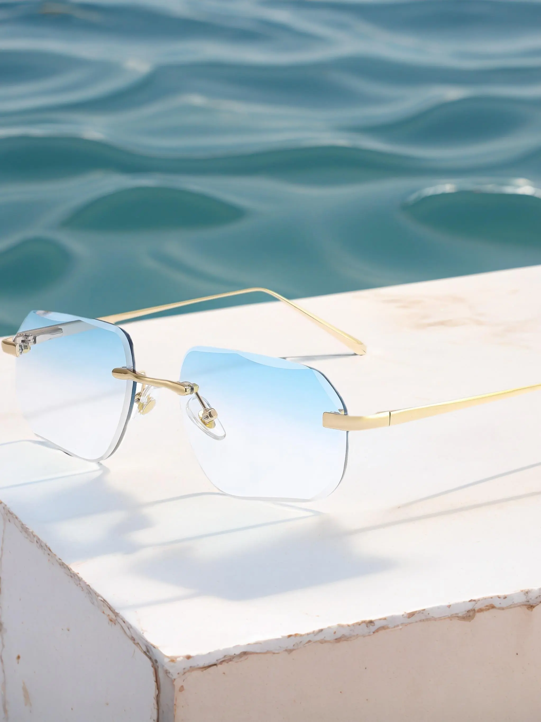 CATERSIDE 1 secondary spring hinge design - 5-color gradient frameless glasses, Square Frames, High Quality Eyewear, both men's and women's versions, multi-sided style, suitable for outdoor activities / music festivals / street photography