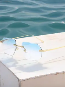 CATERSIDE 1 secondary spring hinge design - 5-color gradient frameless glasses, Square Frames, both men's and women's versions, luxurious multi-sided style, suitable for outdoor activities / music festivals / street photography / driving / weddings