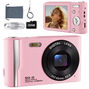 Digital Camera for Photography with 50MP, 2.4 Inch Screen, 16X Digital Zoom, Portable Pocket Vlogging Camera with 32GB Micro SD Card,Compact Camera,Ideal for Beginners,Adults, Teens & Kids Pink