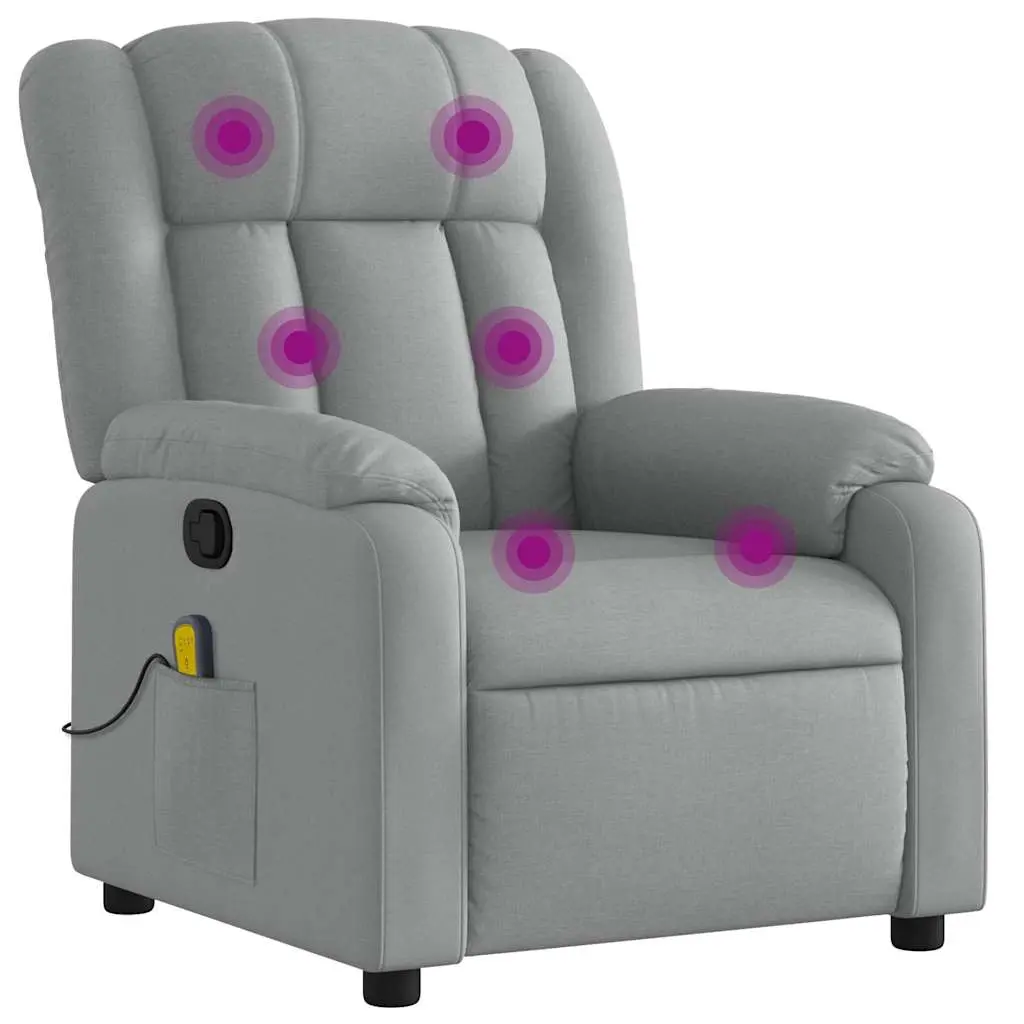 vidaXL Massage Recliner Chair, Reclining Armchair for Elderly, Wingback Push Chair for Home Theater Cinema, Modern Style, Light Gray Fabric 373586