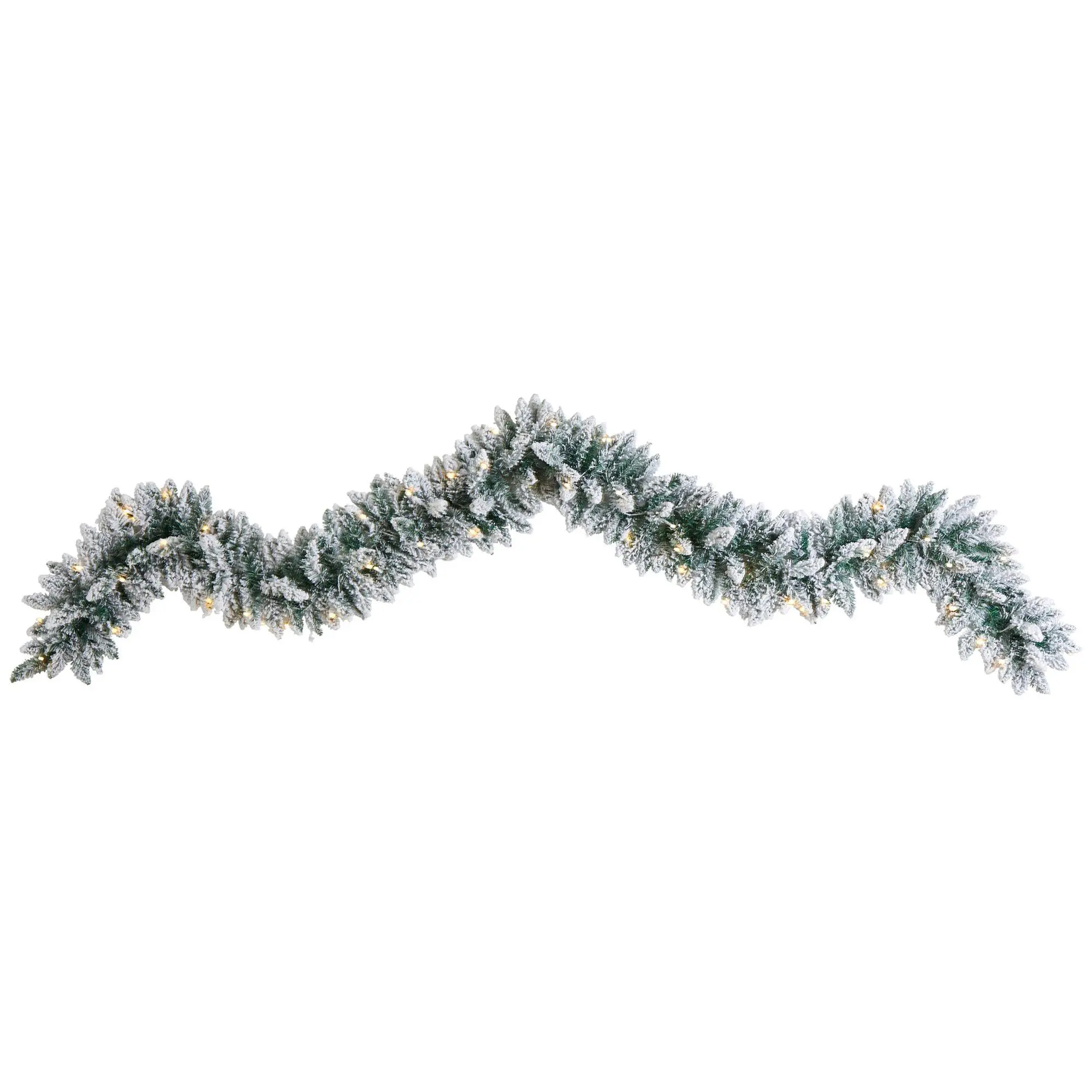 Nearly Natural 9' Flocked Christmas Garland wit h Lights