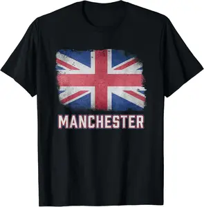 100% Cotton Manchester British United Kingdom Flag Vintage UK Souvenir T-Shirt