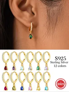 925 Sterling Silver Water Drop Shaped Zirconia Decorated Earrings, Fashion Jewelry for Party, Daily Clothing Decor, Trendy All-match & Exquisite Jewelry for Birthday Gift, High Quality Earrings
