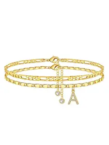 Women's Ankle Bracelet Set, 14k Multi-Layer Chain, A-Z Letter Anklets, Summer Jewelry Gift, Minimalist Style