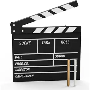 Movie Film Clapboard Hollywood Wooden-Clapper Board Directors Photography Studio Video TV Clapper Board with Erasable Pen Movie Theater Props Decor,Black Clap Board 10.5 X 11.7 inches (Black)