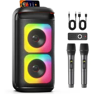 Karaoke Machine with 2  Microphones, Portable  Karaoke for Adults,  Dual 8" Subwoofer Karaoke Boombox, LED Lights,  Sound, Support TV/USB/AUX/TF for  Party