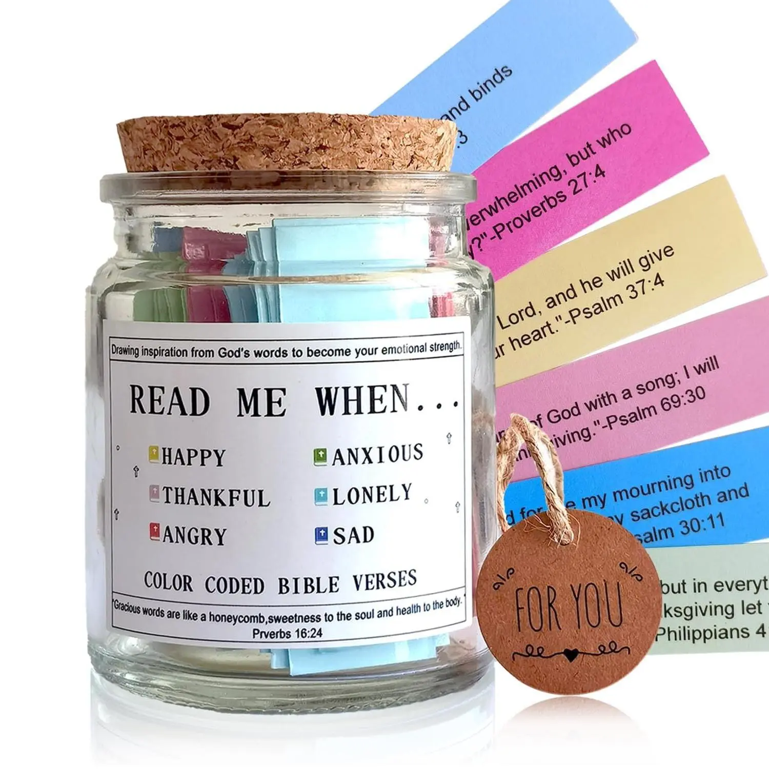 Bible Verse Jar, 96pcs/set Bible Scripture Paper with 1 Count Glass Jar, Inspiring Prayer and Reflection Jar, Encouragement Gift, Faith Based Gift, Multicolor Christian for Men and Women, Religious Birthday Gift, Anniversary Present, Religious Gifts