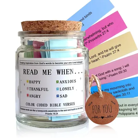 Bible Verse Jar, 96pcs/set Bible Scripture Paper with 1 Glass Jar, Inspiring Prayer and Reflection Jar, Multicolor Christian Jar for Men and Women, Encouragement and Faith Based Gift, Religious Birthday Gift, Anniversary Present