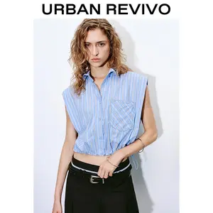 URBAN REVIVO Cap Sleeve Striped Blouse (UYV250033) - Women's 2025 Elegant Fashion Shirt, Versatile Casual Clothes for Daily Bottom Pairing