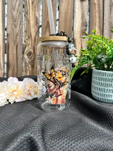 Grow Through It – Inspirational Butterfly 16 oz Glass Can Cup