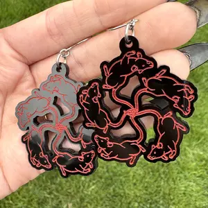 Black and Red Rat King Earrings | Acrylic Jewelry | Statement Earrings