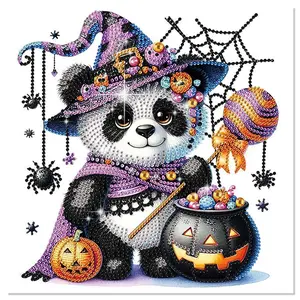 Diamond Painting Halloween Kits for Adults, DIY Halloween Panda Designs Diamond Art Special Shape Diamond Partial Mosaic Craft Kits, Home Wall Desktop Painting Decor Art Gift（11.8*11.8in）