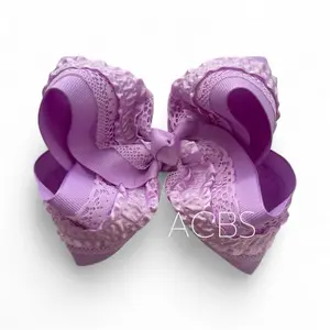 Hair Clips, Boutique Bows lavender ruffle lace