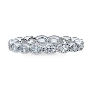 BERRICLE Sterling Silver Rings Stackable Eternity Band Ring for Women, Milgrain Bezel Set Marquise Cut Cubic Zirconia CZ