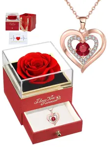 Heart Shaped Synthetic Zircon Necklace with Rose Gift Box, Elegant Necklace for Women & Girls, Trendy All-match & Exquisite Jewelry for Birthday Gift, Valentine's Day, Gift