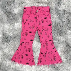Hot Pink Bell Bottom Jeans for Baby Girls - Winter Party Wear Western Clothes