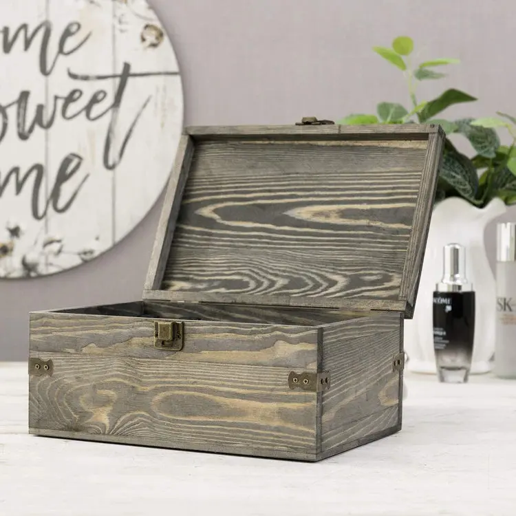 24 Slot Gray Wood Essential Oil Holder Storage Organizer Box with Antique Brass Accents, Holds Up To 30 mL Bottles