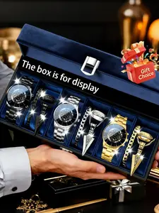 12pcs Men's Fashion Business Watch Set, Analog Quartz, Zinc Alloy Case, All Seasons, Perfect Father's Day Gift, Romantic Style